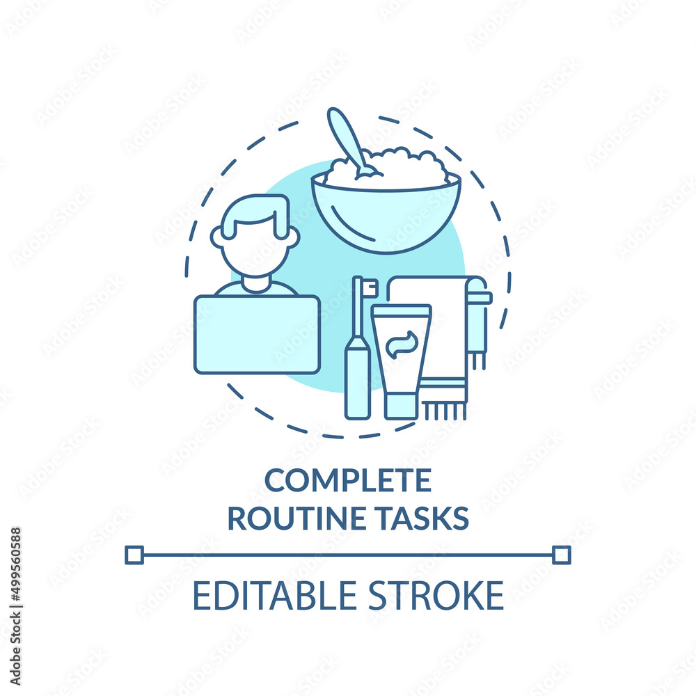 Complete routine tasks turquoise concept icon. How to deal with emotions during war abstract idea thin line illustration. Isolated outline drawing. Editable stroke. Arial, Myriad Pro-Bold fonts used
