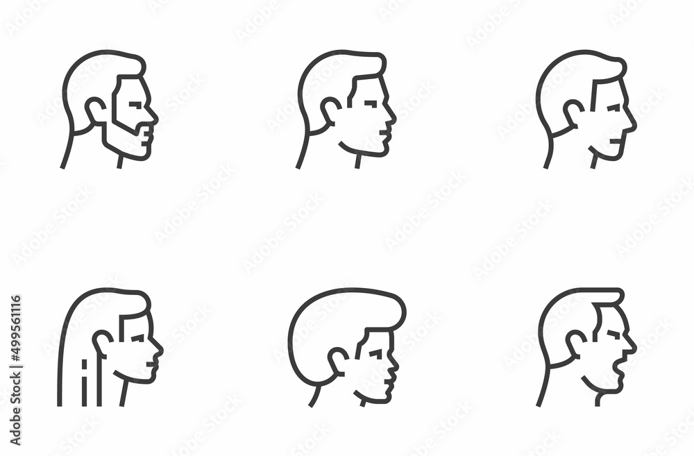 Profile people portraits. Male and female face profiles, side portrait and heads. Set of vector line icons. Profile people portraits. Male and female face profiles, side portrait and heads. Set of vector line icons.