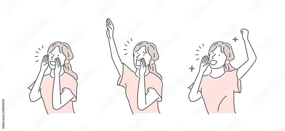 Illustration of a young woman who shouts (screams or cheers) Illustration of a young woman who shouts (screams or cheers)
