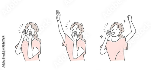 Illustration of a young woman who shouts (screams or  cheers)