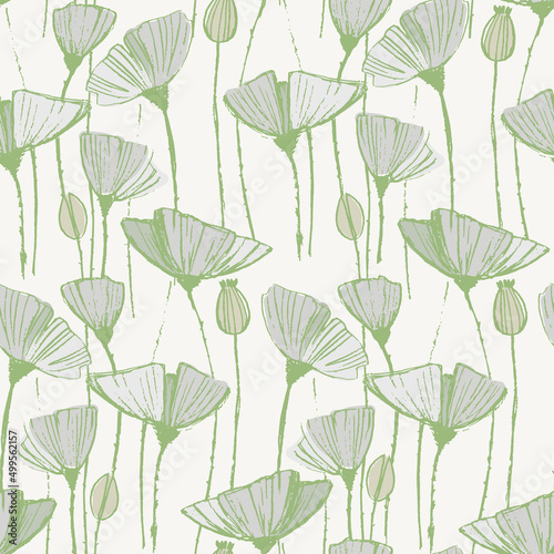 Seamless pattern with hand drawn poppy flowers for craft  apparel  design and other design projects. Line art