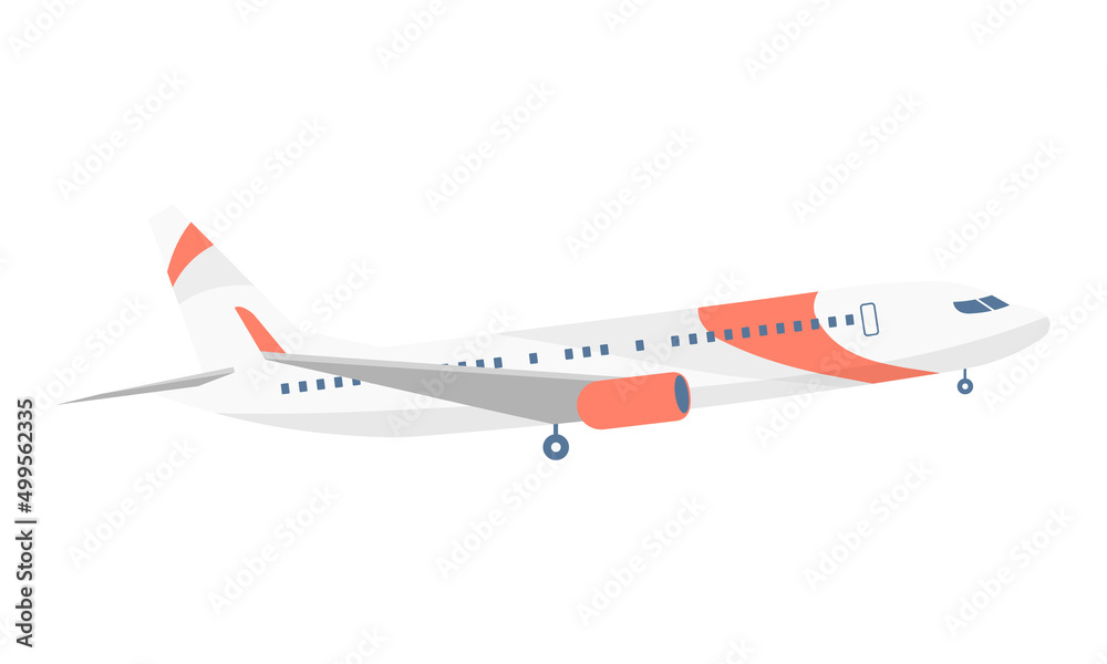 Flying airplane semi flat color vector object. International air travel.  Domestic flights. Full sized item on white. Simple cartoon style  illustration for web graphic design and animation Stock Vector | Adobe Stock