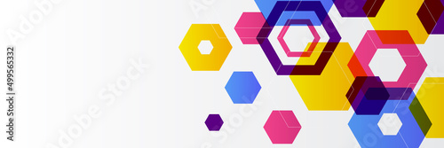 Abstract hexagon colorful banner background. Gradient dynamic vibrant geometric vector abstract graphic design banner pattern background template web landing page.