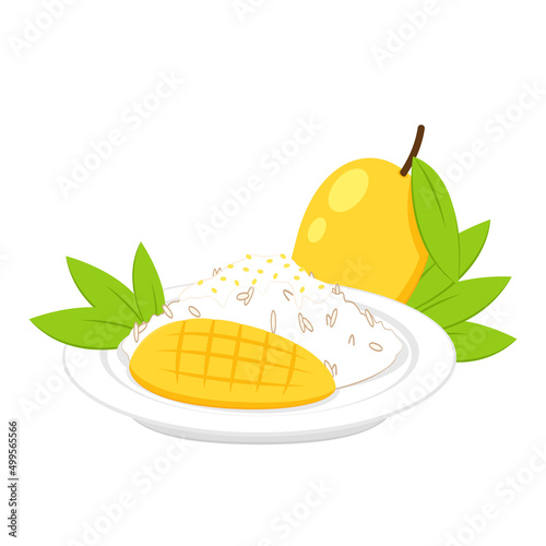 Mango vector. mango on white background. Mango on plate. Thailand dessert. Mango sticky rice.