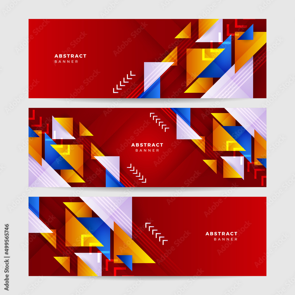 Set of abstract red orange geometric colorful banner background. Vector abstract graphic design banner pattern background template.