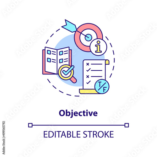 Objective concept icon. Information type abstract idea thin line illustration. Laboratory results. Representing facts. Isolated outline drawing. Editable stroke. Arial, Myriad Pro-Bold fonts used