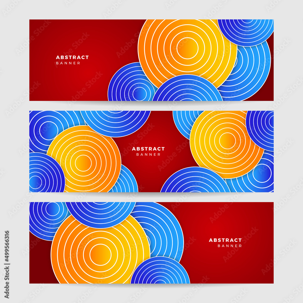 Fototapeta premium Abstract red orange yellow blue banner background. Dynamic colorful vibrant wave colorful background. Geometric memphis vector abstract graphic design banner pattern background template.