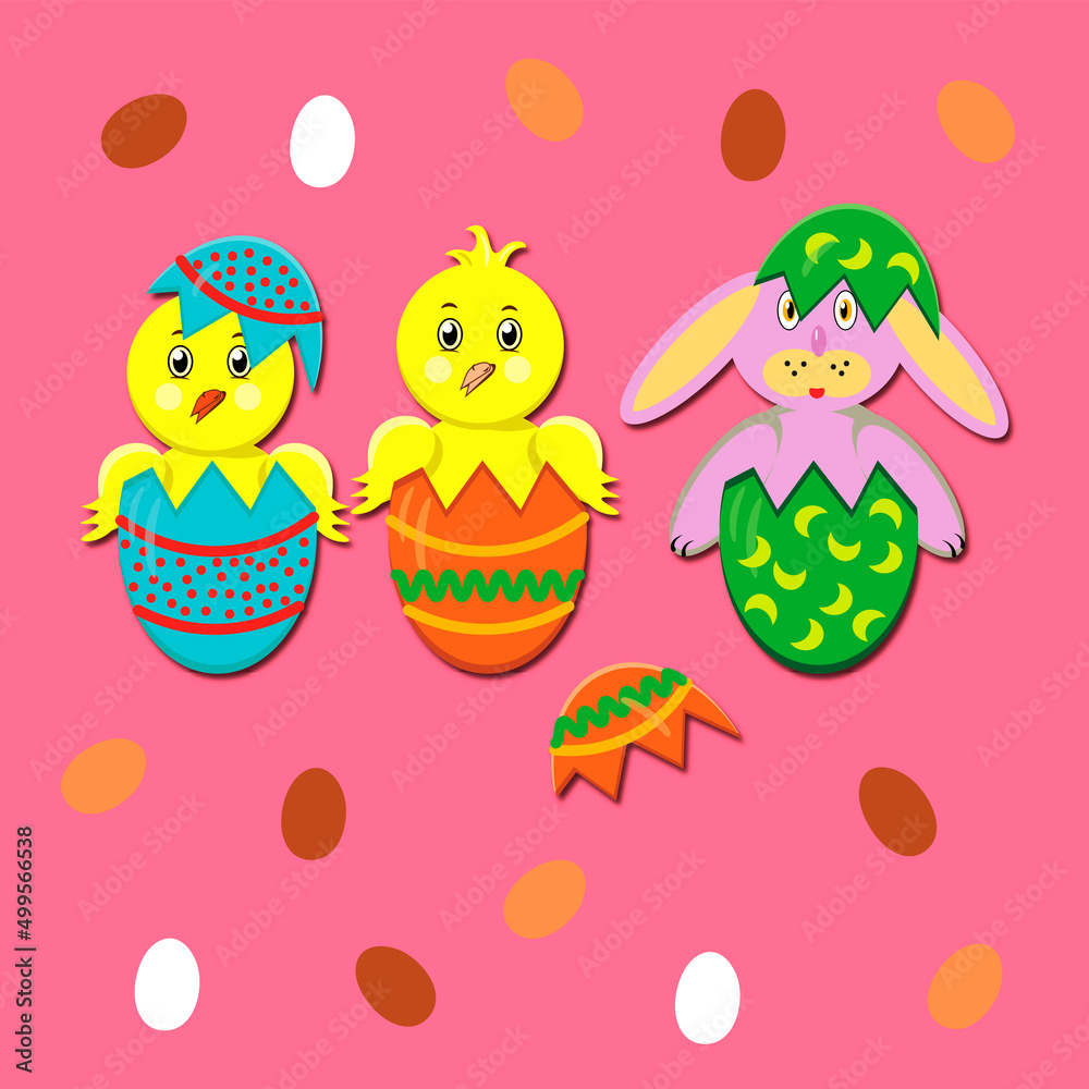 Easter card with chickens and bunny Easter card with chickens and bunny