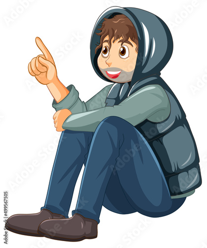 Homeless man sitting cartoon character