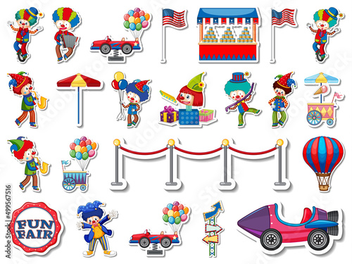 Sticker set of amusement park and fun fair objects