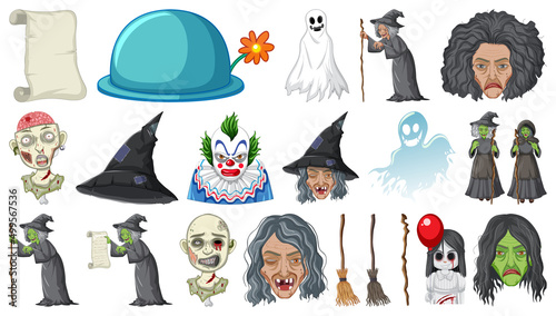 Halloween monsters on white background