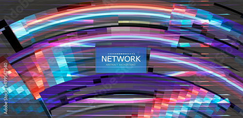 Abstract network futuristic background in purple color. Vector modern cover with colorful lines and wire. Wave digital blue motion background. Light speed lines. Futuristic 5g internet connection
