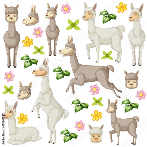 Seamless pattern with cute alpacas