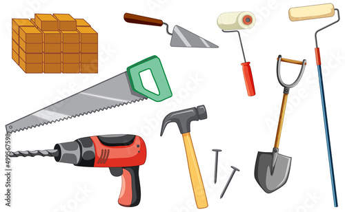 Set of construction site objects