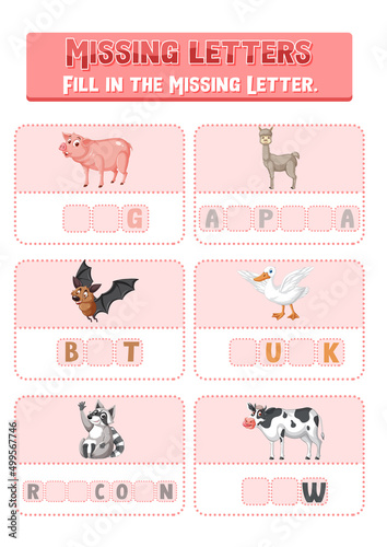 Fill the missing letter of each word worksheet for children