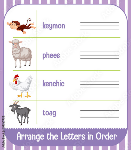 Worksheet design with arranging letters
