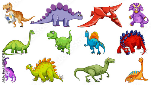 Many dinosaurs on white background