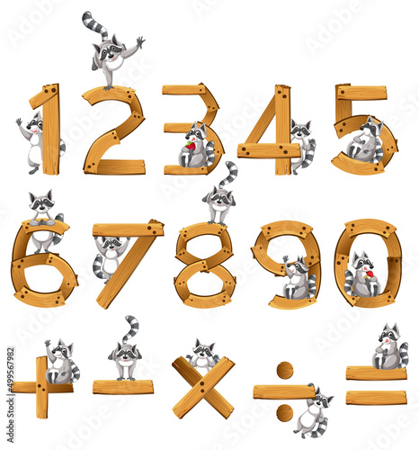 Number 0 to 9 with math symbols