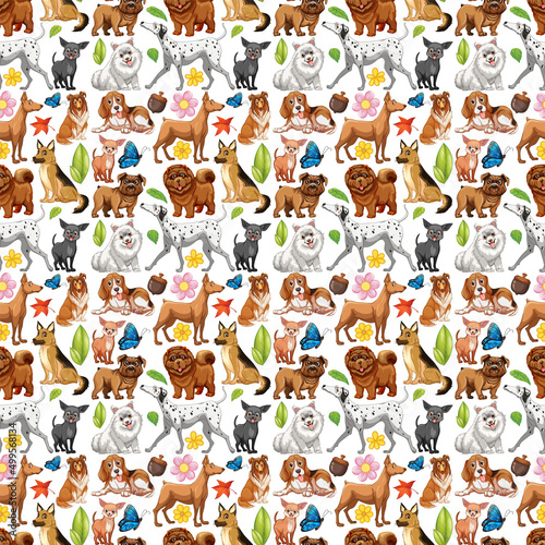 Seamless design with many cute dogs