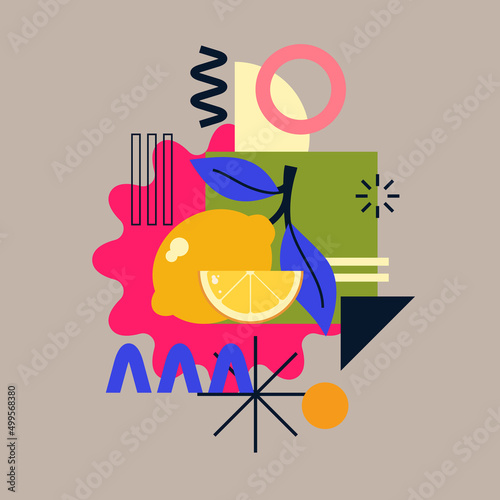Vector graphics in a minimalistic fashionable style with geometric elements.. Illustration of a lemon.