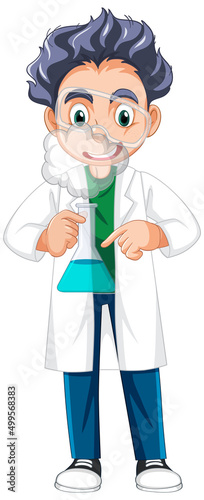 A chemist holding beaker on white background