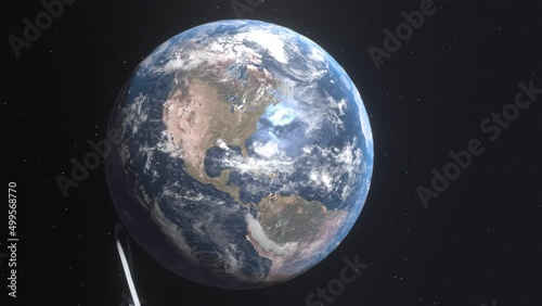 Medical mask falls from the planet earth. Visualization of the end or beginning epidemic, the removal mask regime, cancellation of quarantine. 3D animation. Elements of this image furnished by NASA.