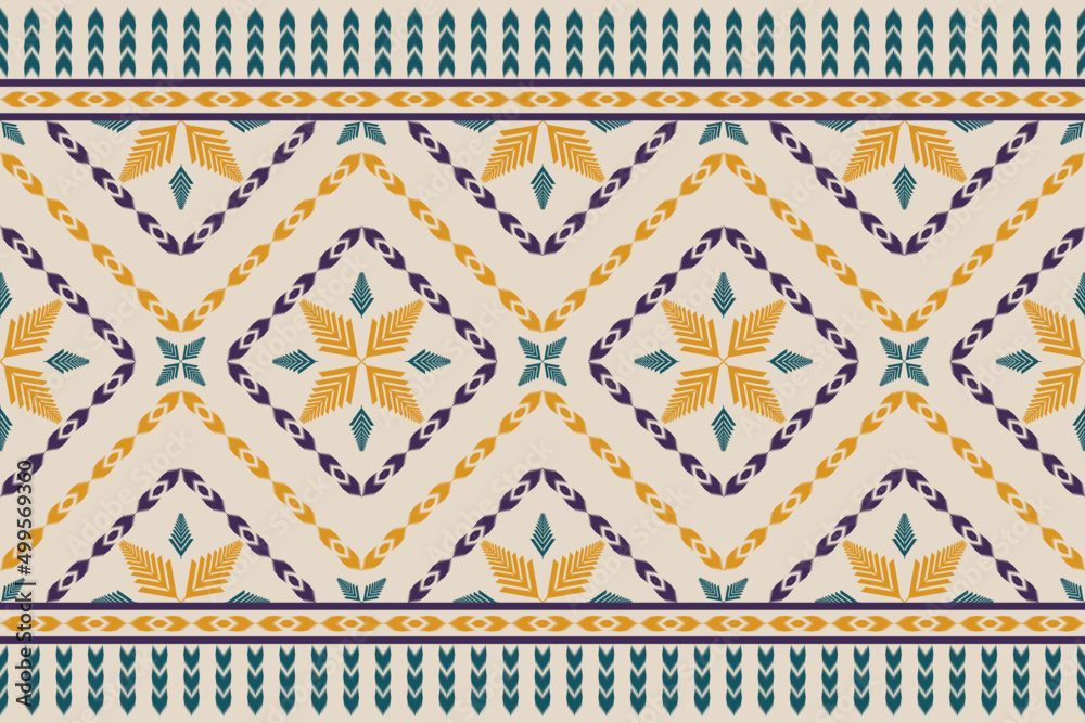 Ikat seamless pattern in tribal. Fabric ethnic pattern art. Flower decoration. Design for background, wallpaper, vector illustration, fabric, clothing, carpet, textile, batik, embroidery. Ikat seamless pattern in tribal. Fabric ethnic pattern art. Flower decoration. Design for background, wallpaper, vector illustration, fabric, clothing, carpet, textile, batik, embroidery.