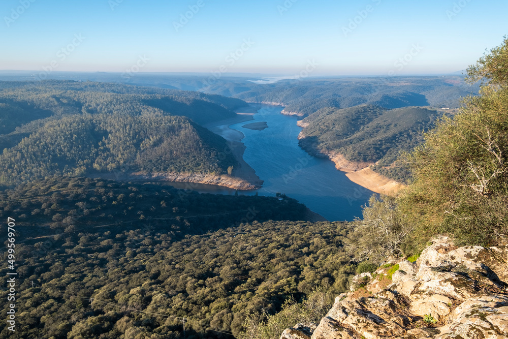 Fototapeta premium Extremaduran landscape from the top of the Monfrague Castle in the Monfrague National Park.