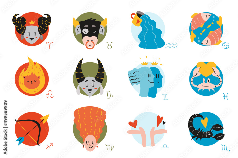 Zodiac signs. Bundle of vector illustration, astrological theme set isolated on white background. Zodiac signs. Bundle of vector illustration, astrological theme set isolated on white background.