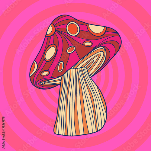 70s retro Hippie mushroom illustration