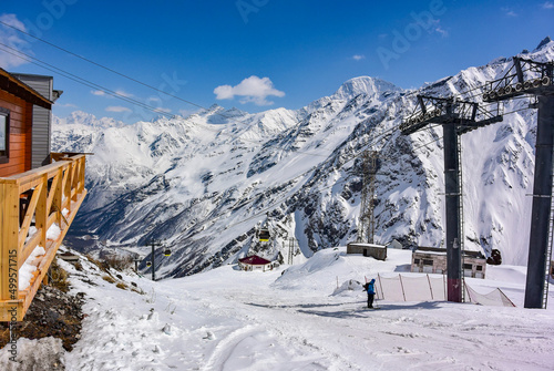 Gondola cable car on Elbrus. April 2019 Elbrus. Caucasus