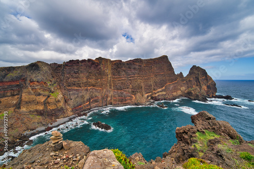 Ponta de Sao Lourenco, Madeira,Portugal. Beautiful scenic mountain view of green landscape,cliffs and Atlantic Ocean. © AdobeTim82