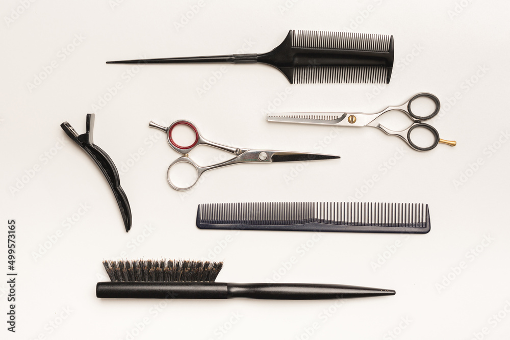 Set of hairdresser's tools on white background Set of hairdresser's tools on white background