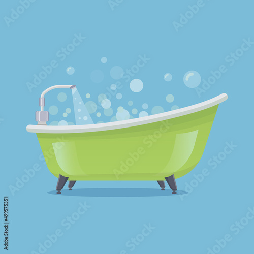 Green bath tub or tub, vector icon or banner.