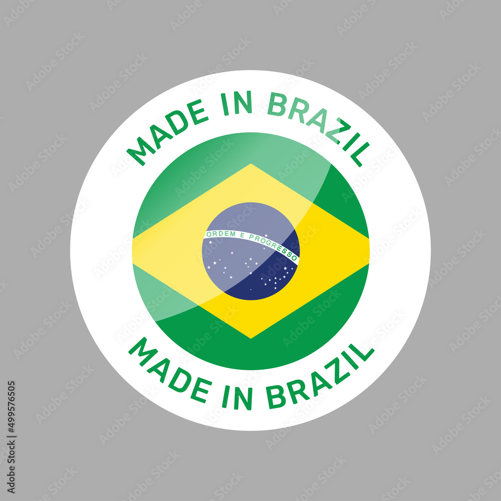 Made in Brazil colorful vector badge. Label sticker origin with Brazilian flag.