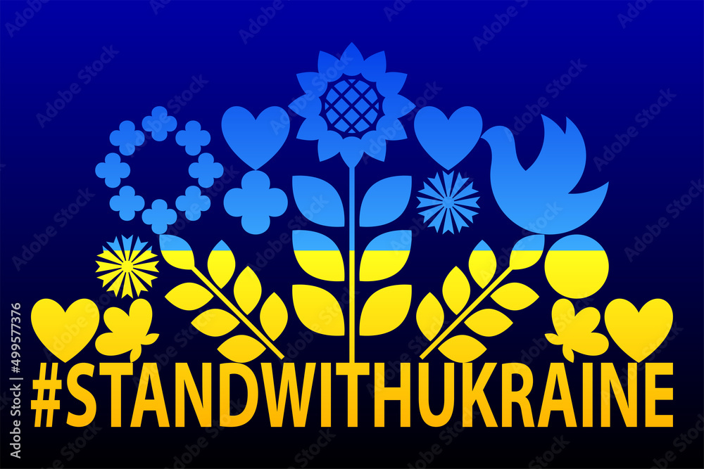 Vector poster on the theme of Ukraine. Stand with Ukraine. Flat geometric pattern in blue and yellow colors of the Ukrainian flag. Vector poster on the theme of Ukraine. Stand with Ukraine. Flat geometric pattern in blue and yellow colors of the Ukrainian flag.