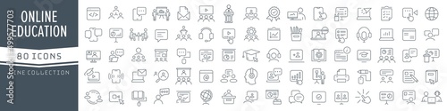 Online education and seminar line icons collection. Big UI icon set in a flat design. Thin outline icons pack. Vector illustration EPS10