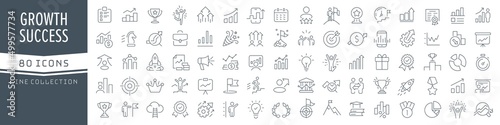 Growth and success line icons collection. Big UI icon set in a flat design. Thin outline icons pack. Vector illustration EPS10