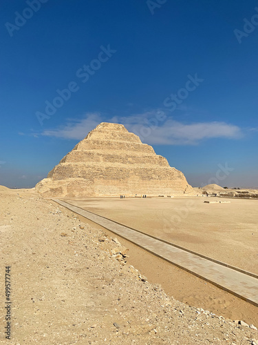 The Step Pyramid of Djoser (Zoser) of the 3rd Dynasty. It is the first pyramid built in Egypt, Saqqara, Lower Egypt, Africa. UNESCO World Heritage List	 photo