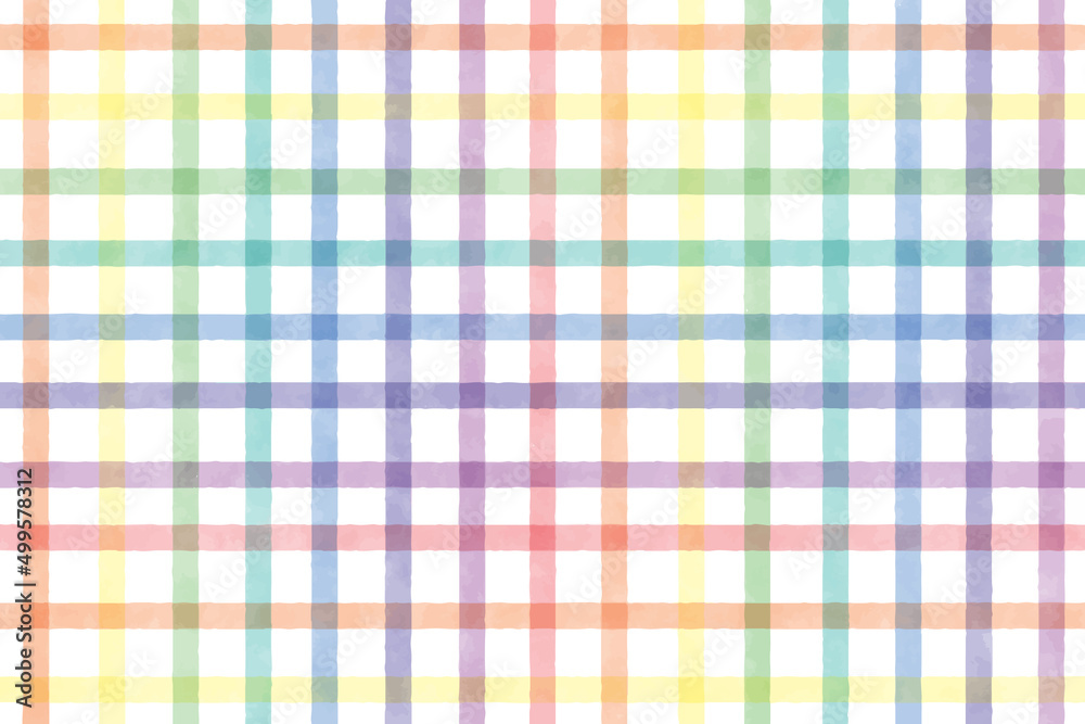 colorful pastel rainbow watercolor plaid repeat seamless pattern