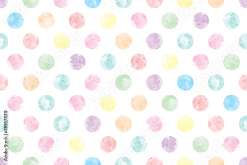 watercolor pastel rainbow geometric circle dot shape simple repeat seamless pattern