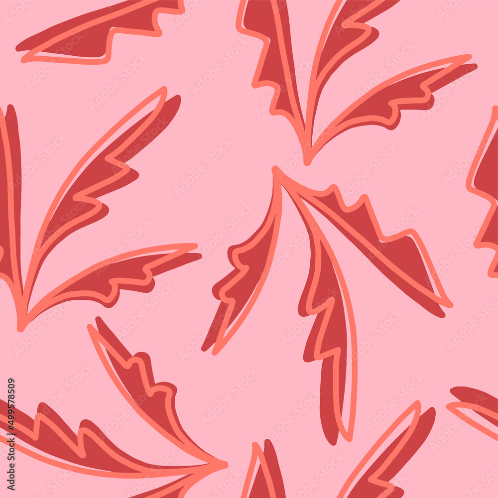 Abstract Hand Drawing Tropical Exotic Leaves Seamless Vector Pattern Isolated Background