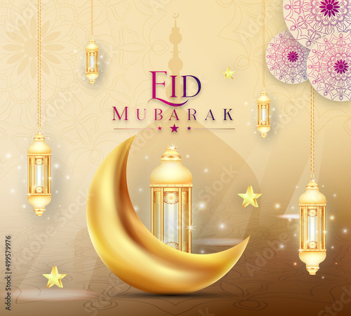 Eid Mubarak colorful luxury Islamic background with decorative ornament, eid Mubarak social media post design.