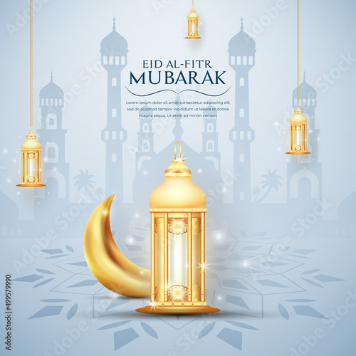 Eid Mubarak colorful luxury Islamic background with decorative ornament, eid Mubarak social media post design.