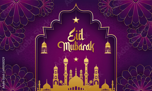 Eid Mubarak colorful luxury Islamic background with decorative ornament, eid Mubarak social media post design.