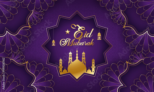 Eid Mubarak colorful luxury Islamic background with decorative ornament, eid Mubarak social media post design.