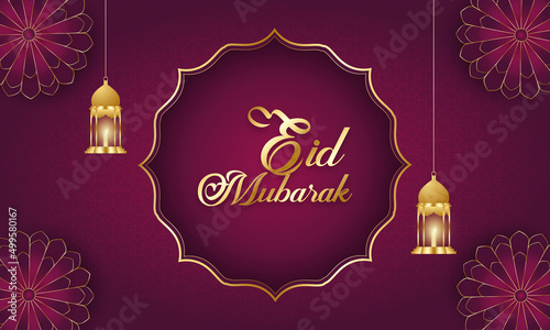 Eid Mubarak colorful luxury Islamic background with decorative ornament, eid Mubarak social media post design.