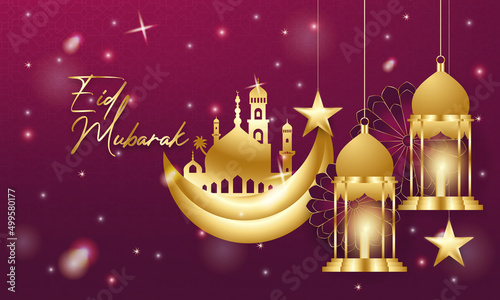 Eid Mubarak colorful luxury Islamic background with decorative ornament, eid Mubarak social media post design.