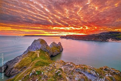 Wallpaper Mural Three Cliffs Bay Sunset in the Gower, Swansea, South Wales