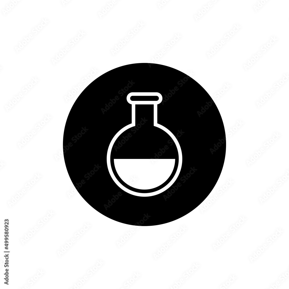Chemical flask icon in black round